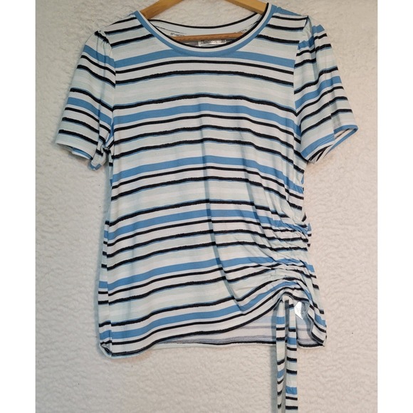 89th + Madison Tops - 89th and Madison Women's Striped Top Size M Short Sleeve Side Scrunch Tie 1764